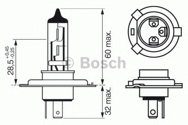 Лампа галогенная Bosch Plus 30, H4, 60/55W, к...
