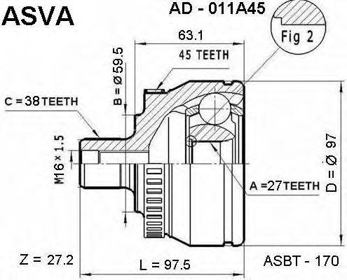 

ШРУС НАРУЖНЫЙ 27X595X38, AD011A45