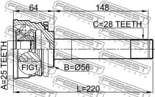 

ШРУС НАРУЖНЫЙ 25X56X28 (MITSUBISHI PAJERO II V14W-V55W 1991-2004), 0410013