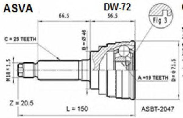 

ШРУС НАРУЖНЫЙ 19X46X23, DW72