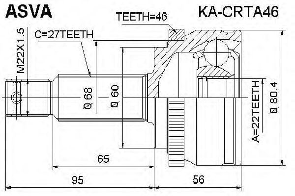 

ШРУС НАРУЖНЫЙ 22X60X27, KACRTA46