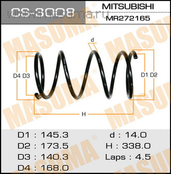 

ПРУЖИНА ПОДВЕСКИ MASUMA CS-3008 FRONT LANCER/ CS2A, CS5A, CS6A, CS9A, CS5AR, CS, CS3008