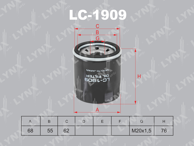 

ФИЛЬТР МАСЛЯНЫЙ HYUNDAI I20 1.2 12-, KIA PICANTO 1.0-1.2 11- / RIO 1.25 11-, LC1909