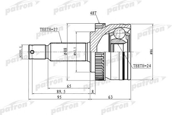 

ШРУС НАРУЖНЫЙ С КОЛЬЦОМ ABS 27X62.1X24 ABS 48T KIA SPORTAGE 04-10, PCV3036