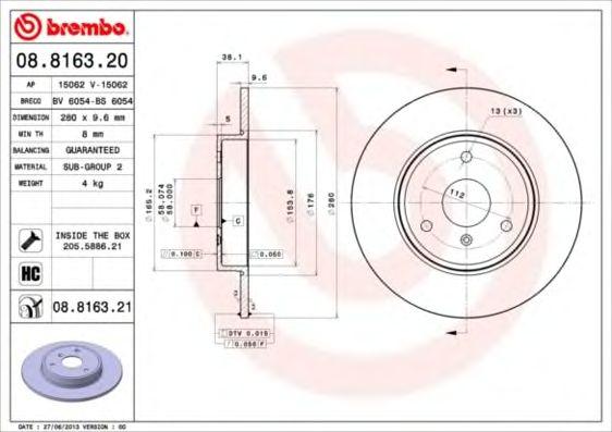 

ДИСК ТОРМОЗНОЙ BREMBO PAINTED DISC 08.8163.21, 08816321