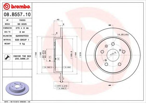 

ДИСК ТОРМОЗНОЙ ЗАД FIAT SEDICI (FY) 06/06-10/14 / SUZUKI (CHANGAN) SX4 HATCHBACK 04/07-12/15 / SUZU, 08B55710
