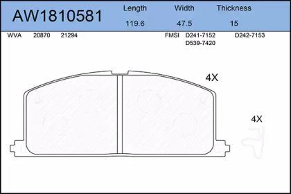 

AW1810581 КОЛОДКИ ТОРМОЗНЫЕ ПЕРЕДНИЕ TOYOTA CAMRY >92/CARINA II (13) >92/CELICA, AW1810581