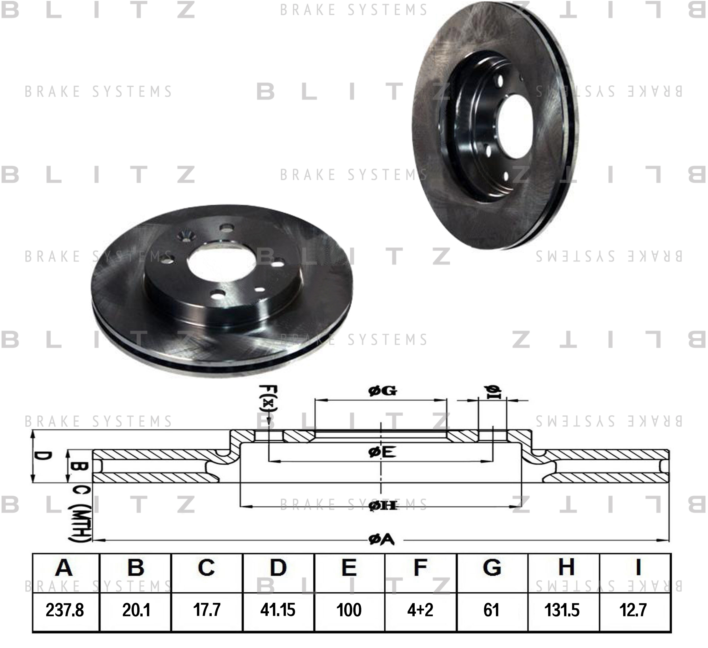 

ДИСК ТОРМОЗНОЙ ПЕРЕДНИЙ ВЕНТИЛИРУЕМЫЙ RENAULT MEGANE, KANGOO, R19, R21 91-, BS0108