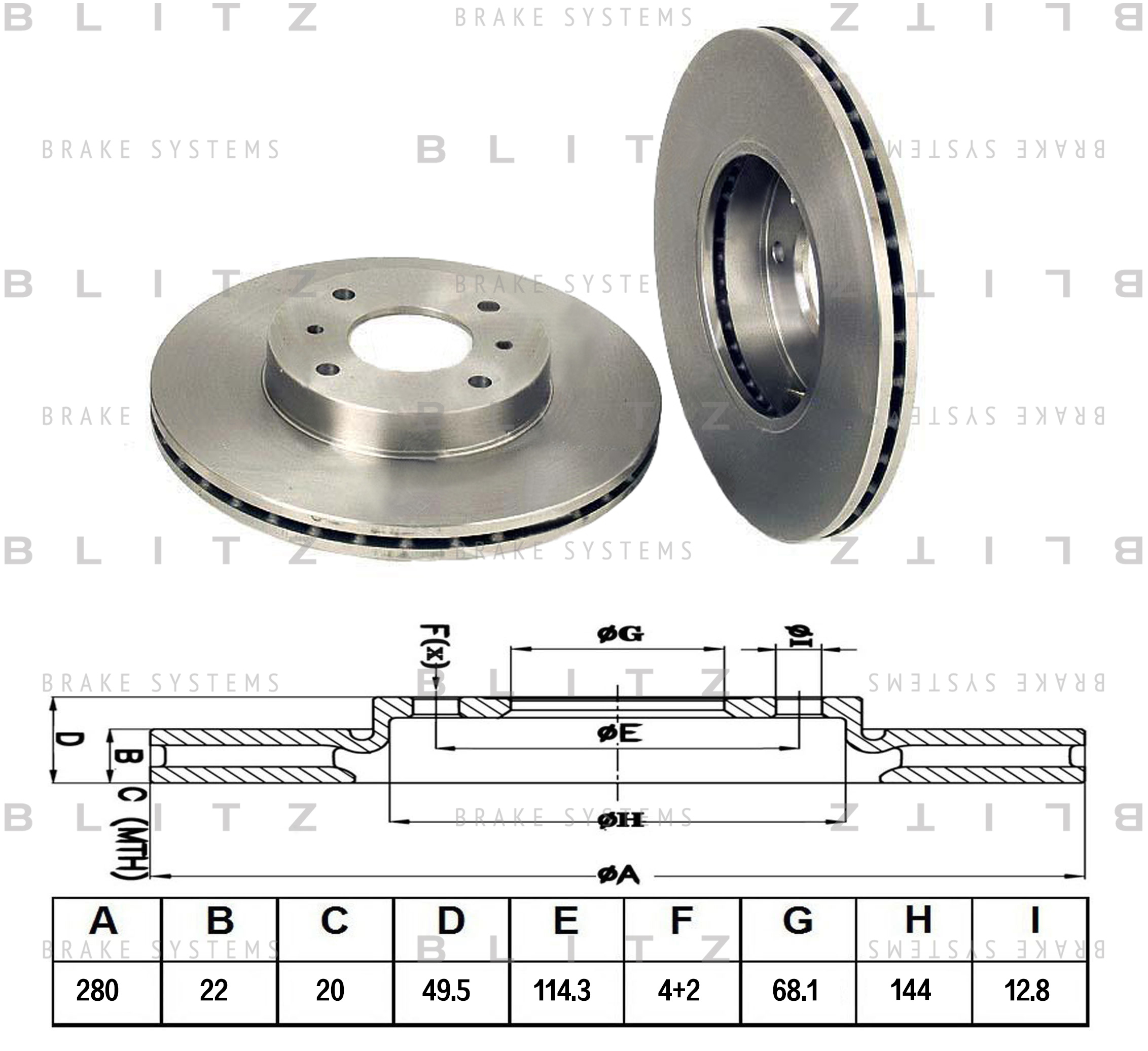 

ДИСК ТОРМОЗНОЙ ПЕРЕДНИЙ ВЕНТИЛИРУЕМЫЙ NISSAN ALMERA, PRIMERA 96-, BS0142