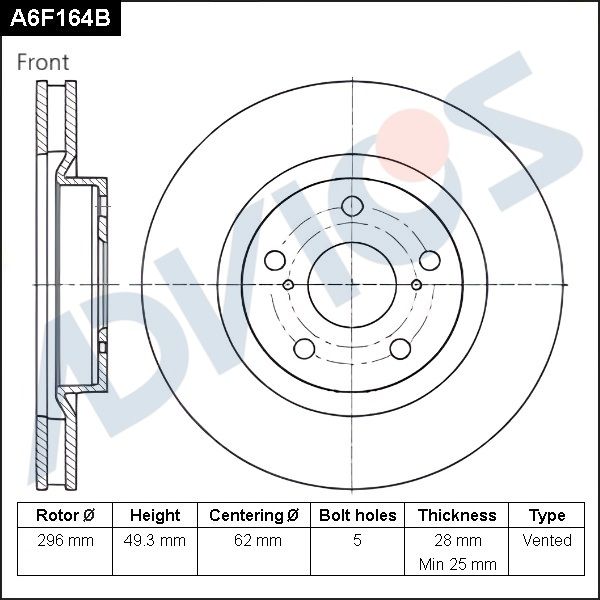 

ДИСК ТОРМОЗНОЙ ПЕР. ADVICS, A6F164B
