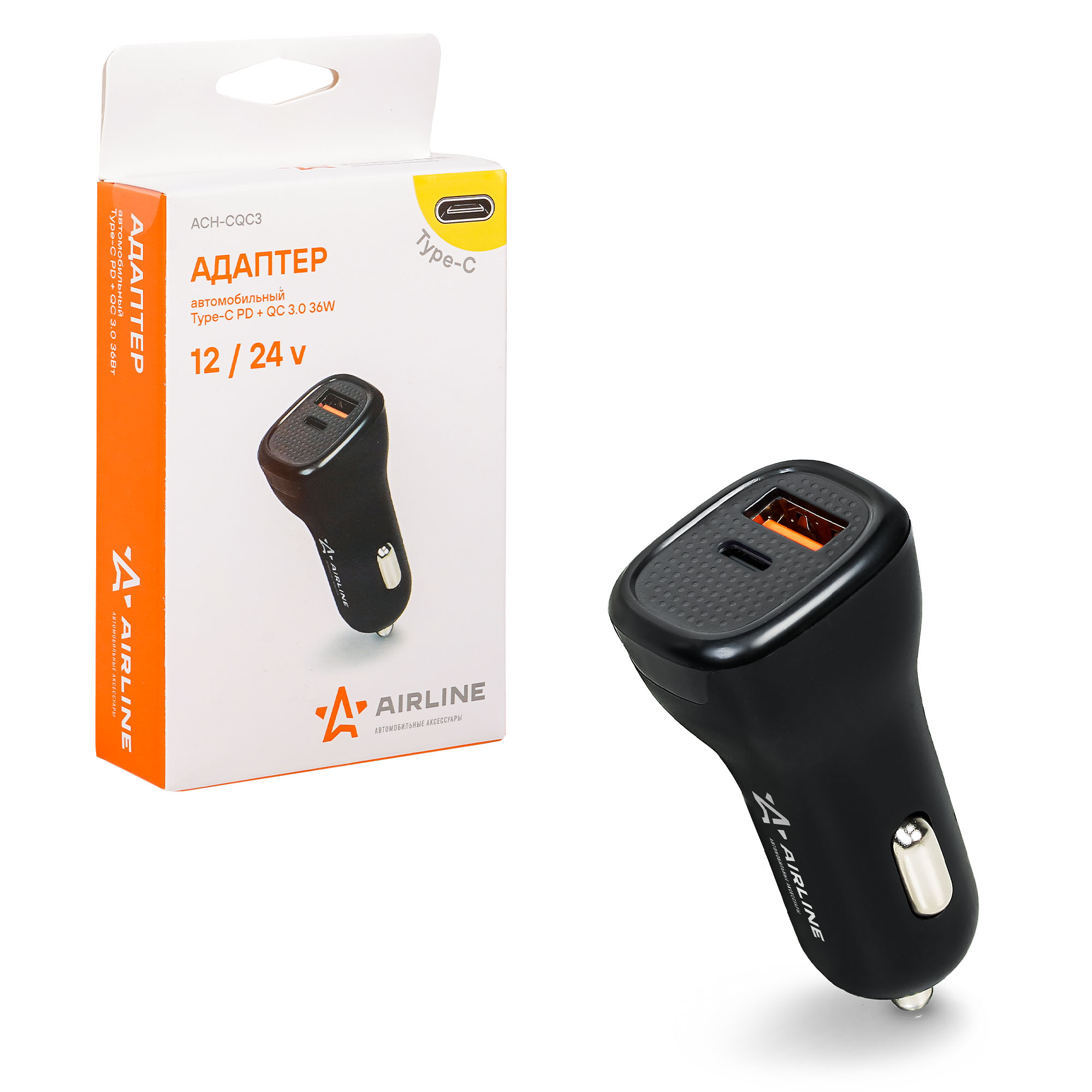 

АДАПТЕР АВТОМОБИЛЬНЫЙ TYPE-C PD + QC 3.0 42ВТ, 12/24В (ACH-CQC3), ACHCQC3