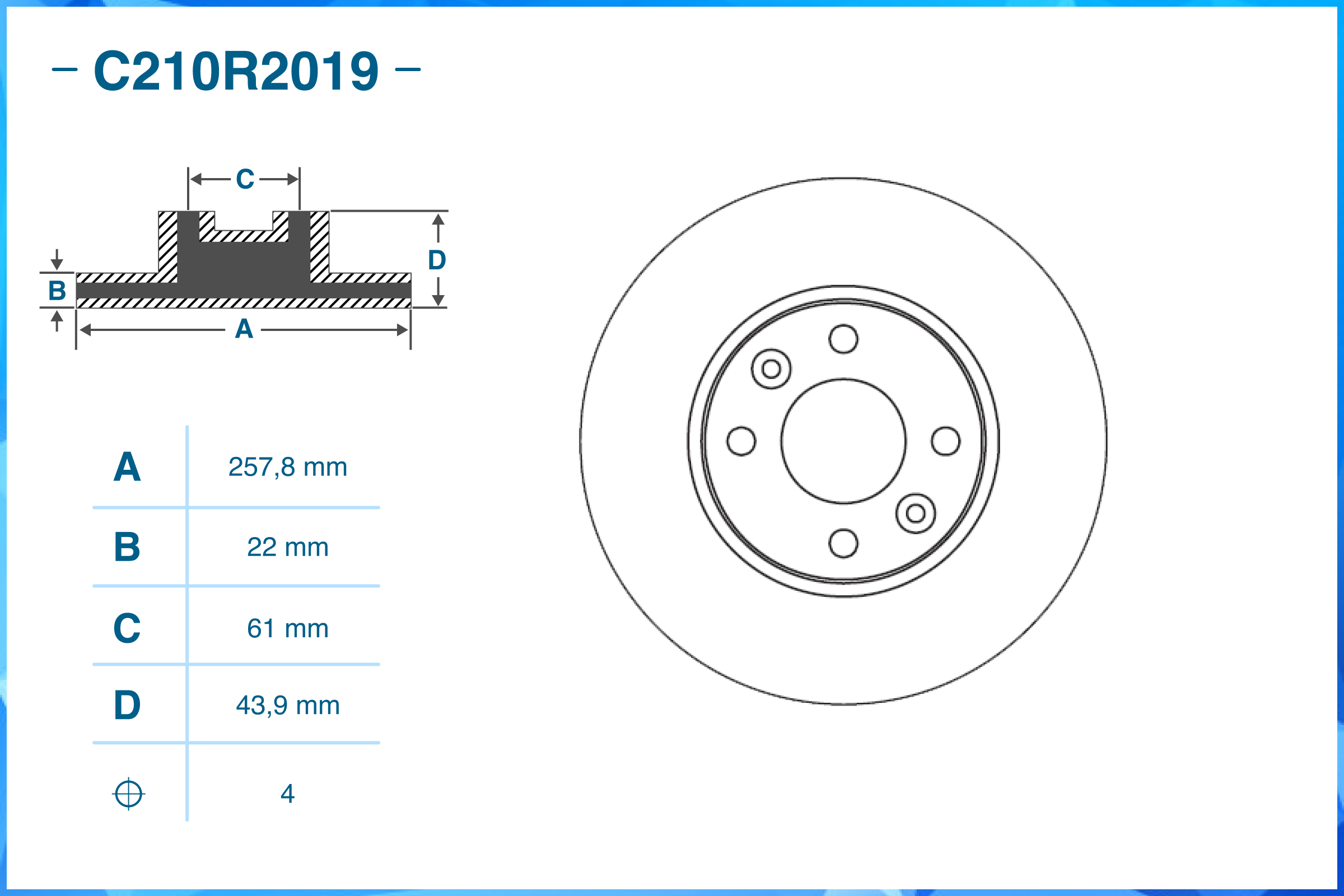 

ТОРМОЗНОЙ ДИСК ПЕРЕДНИЙ, C210R2019