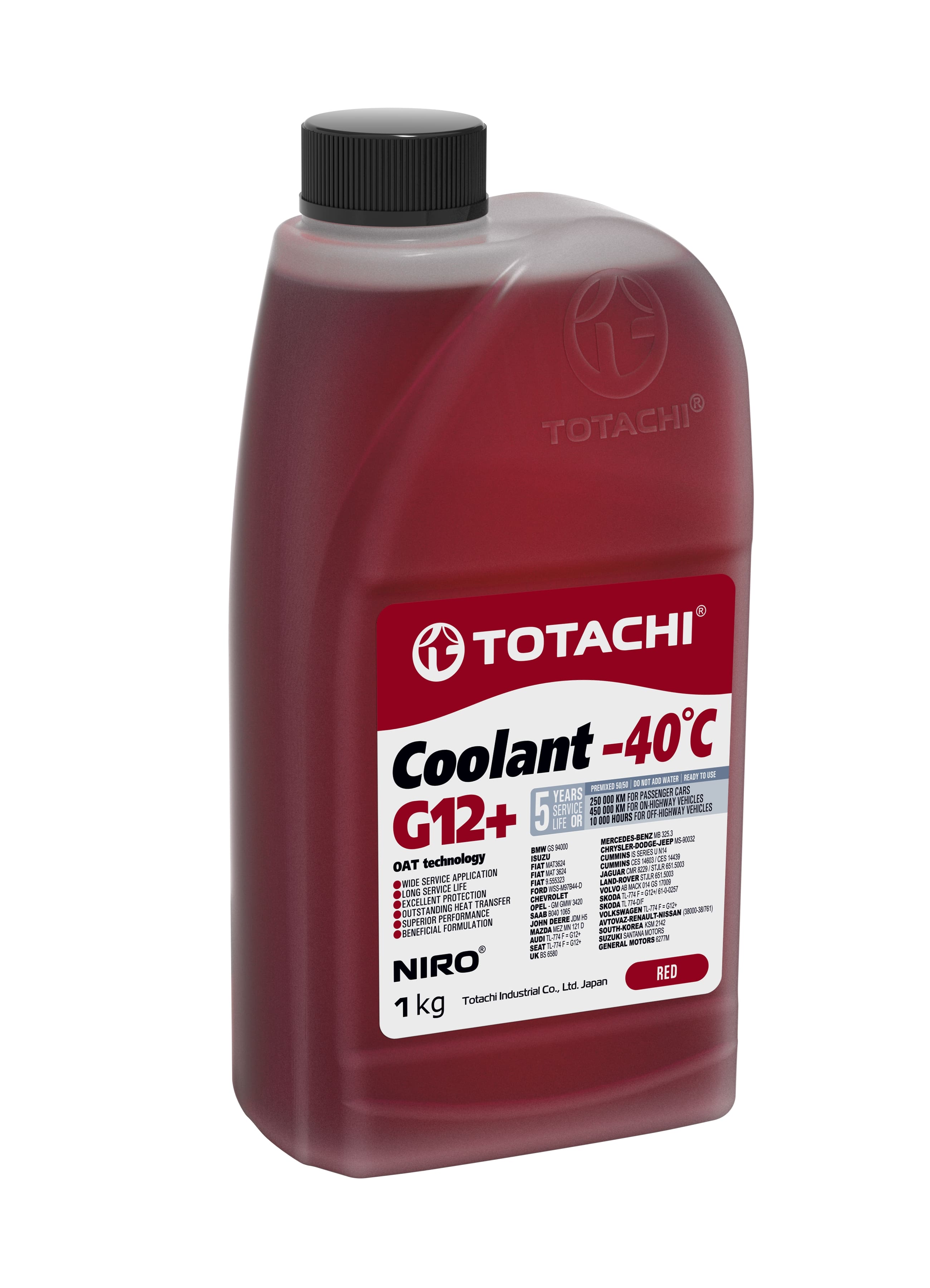 Охлаждающая жидкость TOTACHI NIRO COOLANT   Red   -40C   G12+      1кг