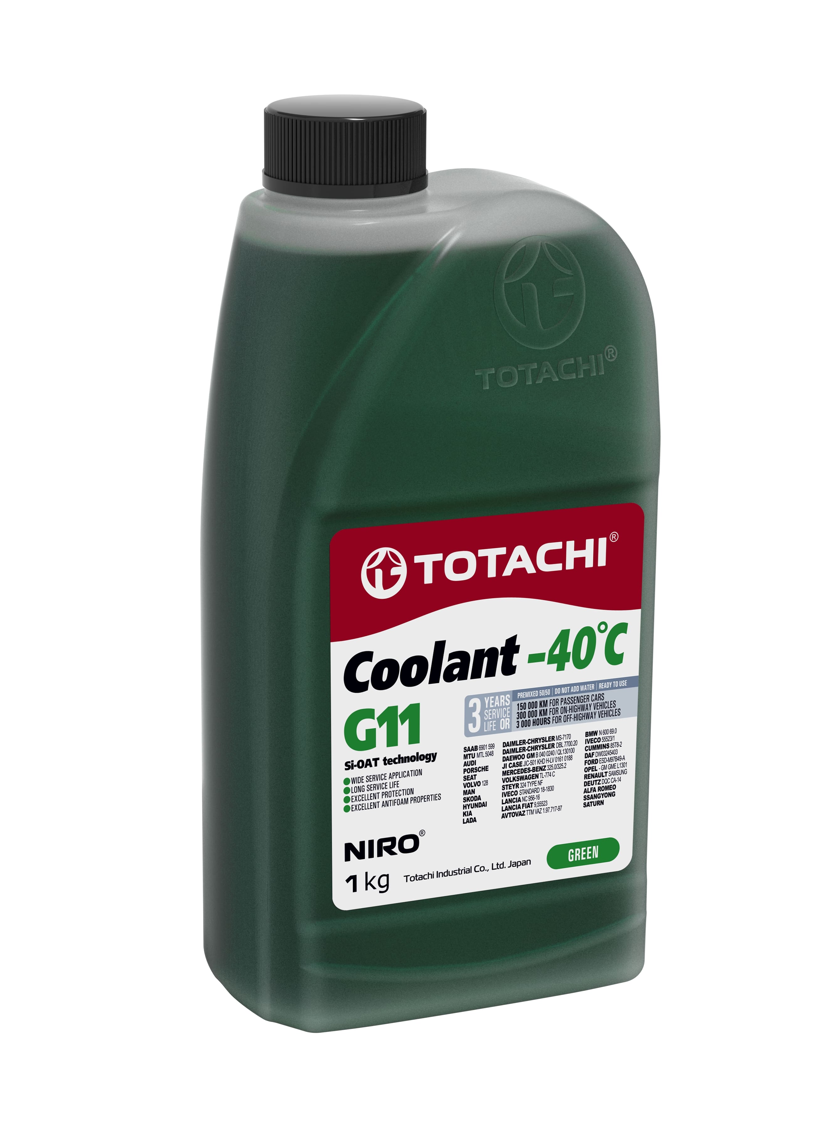 Охлаждающая жидкость TOTACHI NIRO COOLANT   Green   -40C   G11      1кг