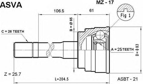 

ШРУС НАРУЖНЫЙ 25X65X26, MZ17