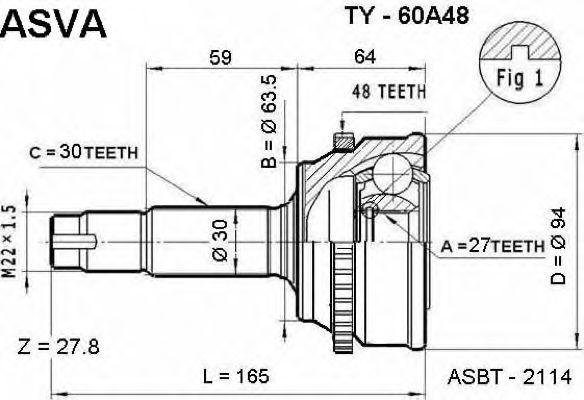 

ШРУС НАРУЖНЫЙ 27X635X30, TY60A48